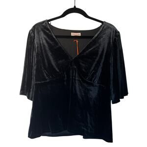 Knox Rose Women's Black Elbow Sleeve V-Neck Velvet Blouse - Size Large - NWT
